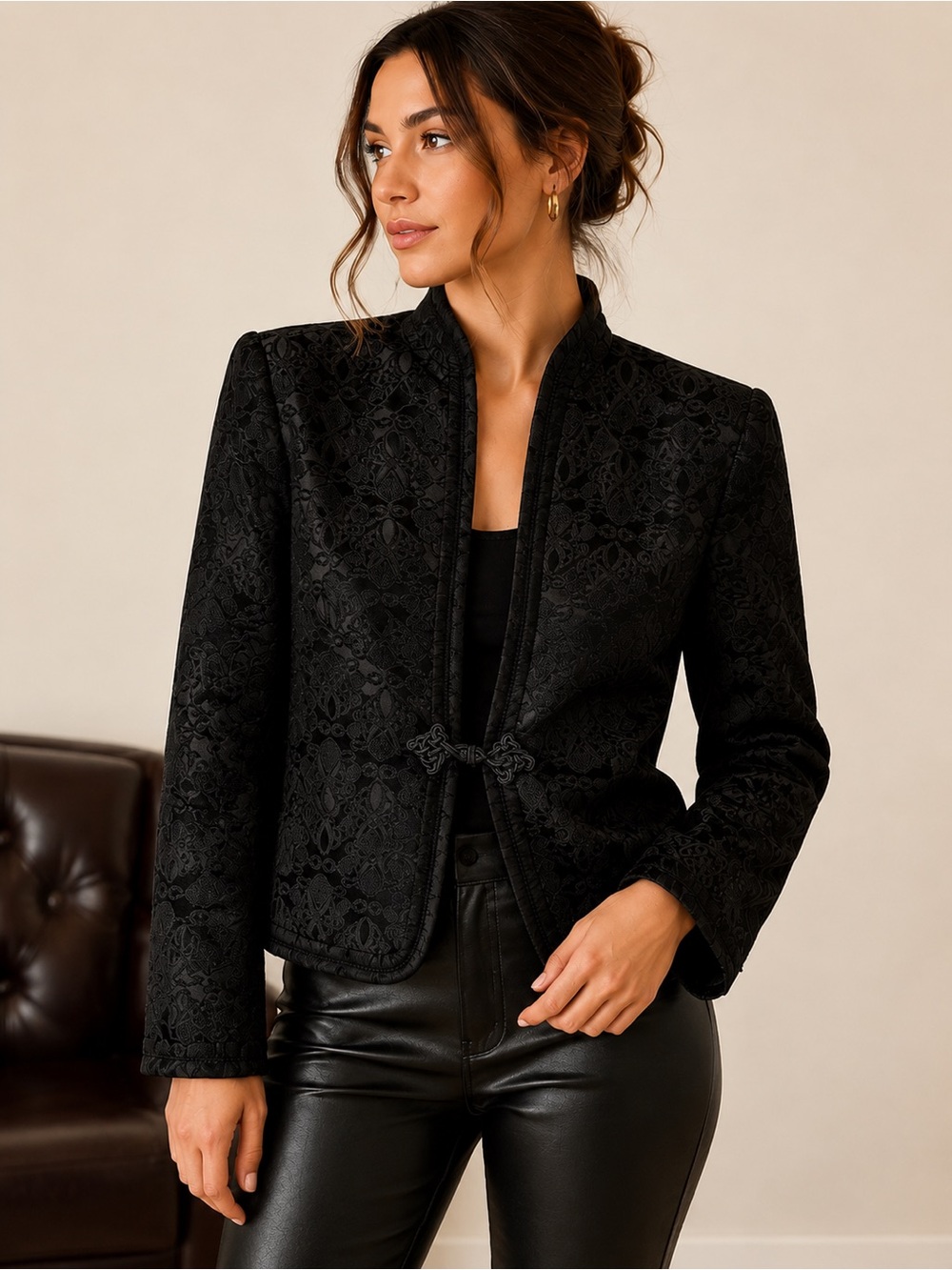Louben Black Brocade Blazer Jacket Made in Canada Size 6